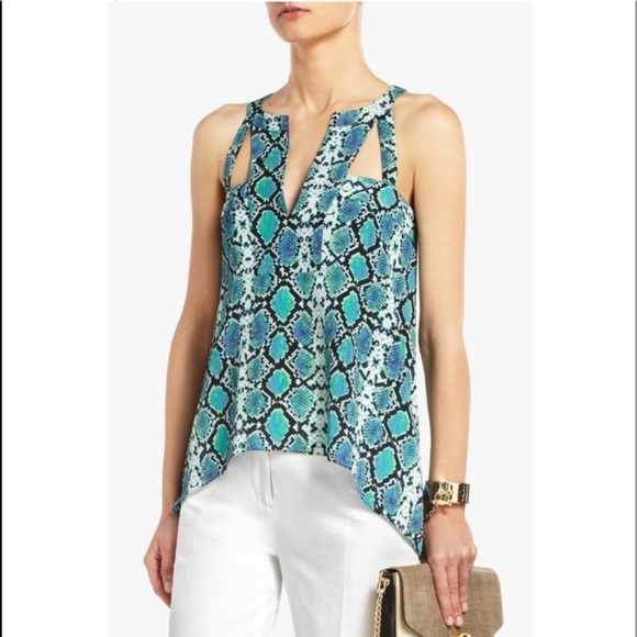 NWT-BCBGMaxAzria aqua snakeskin print Alva top with cutout detailing - Picture 7 of 8